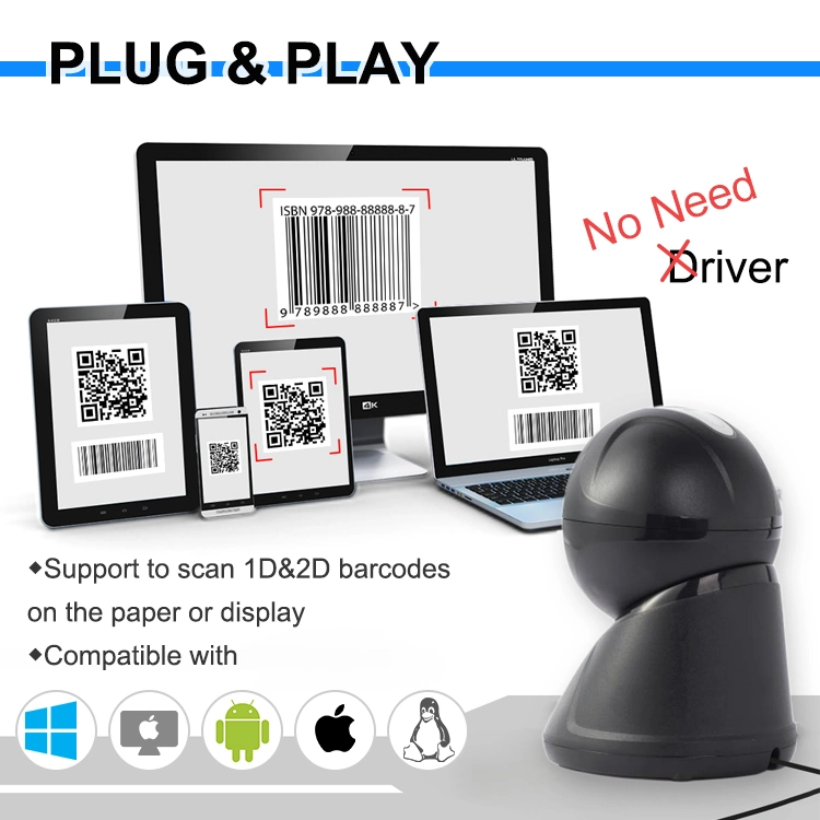 1g CPU Desktop 2D Qr Code Barcode Scanner with Global Shutter